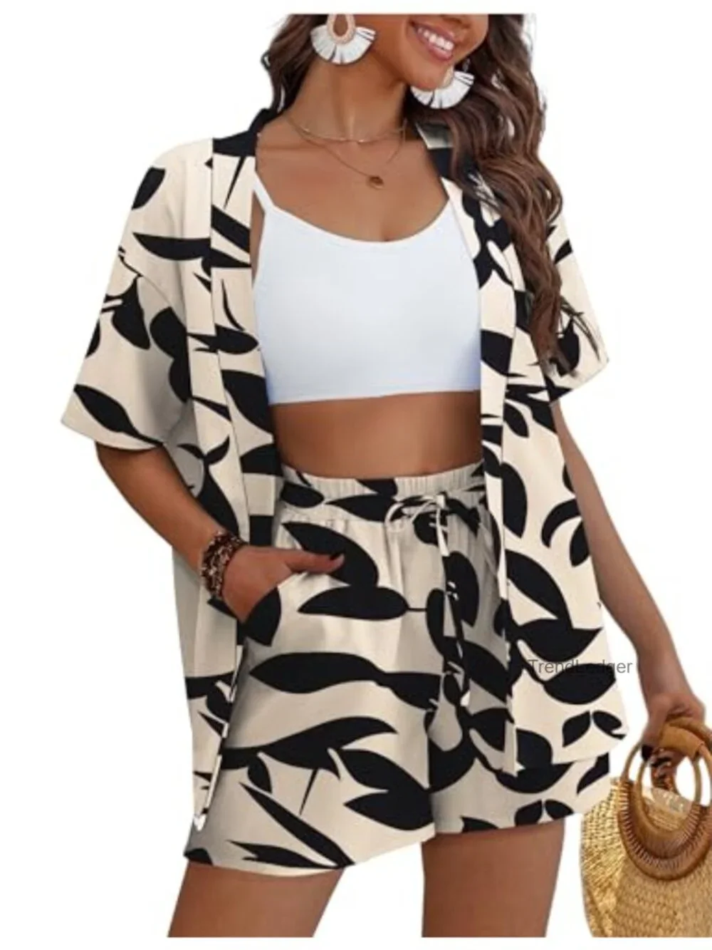 Women's 2 Piece Hawaiian Outfits Tropical Swimsuit Cover Up Kimono Beach Set